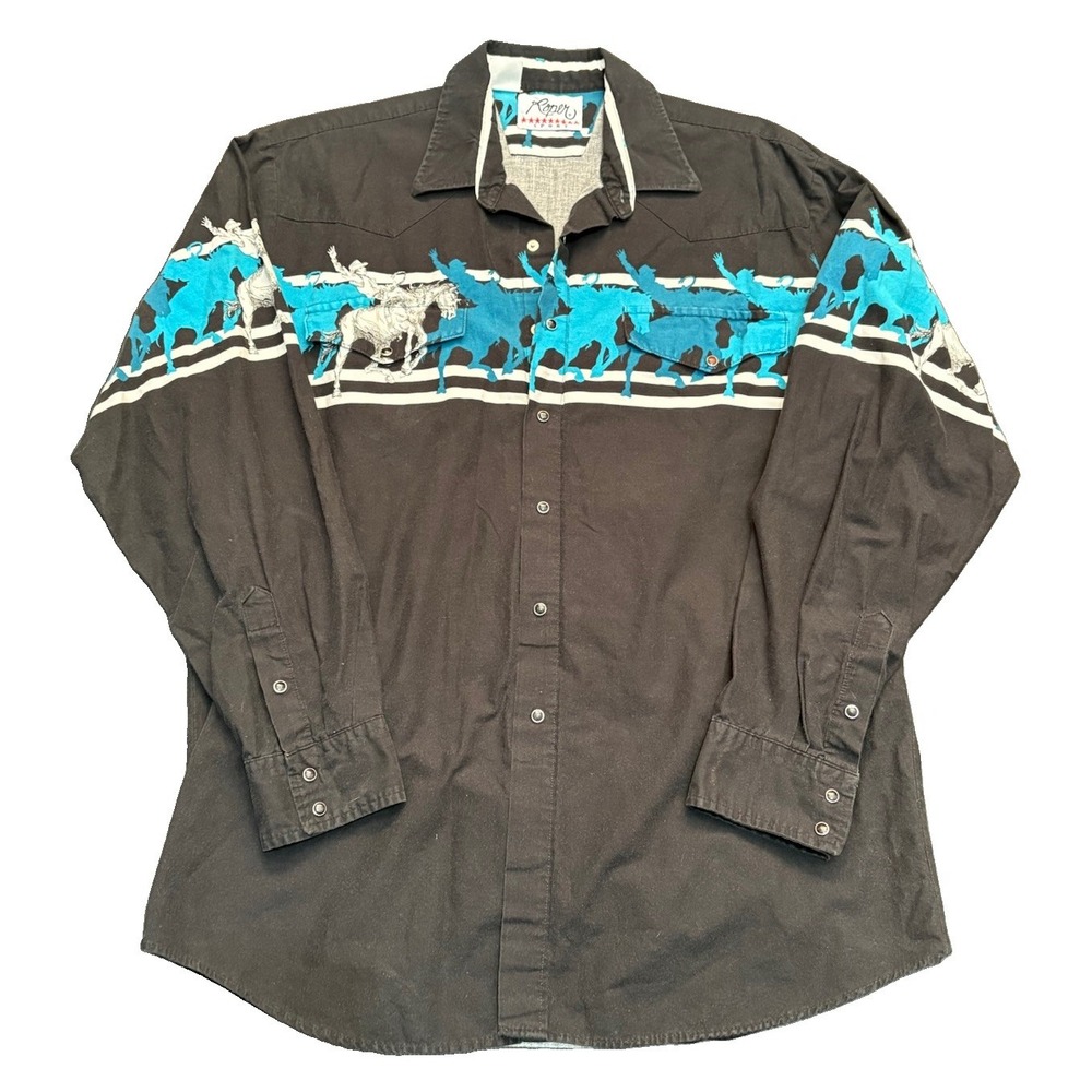 Vintage 90s ROPER Mens USA Western Ranch Wear Horse Cowboy Button Down Shirt XL